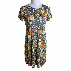 J. Jill Multicolor Floral Short Sleeve Side Pockets Scoop Neck A Line Dress XS